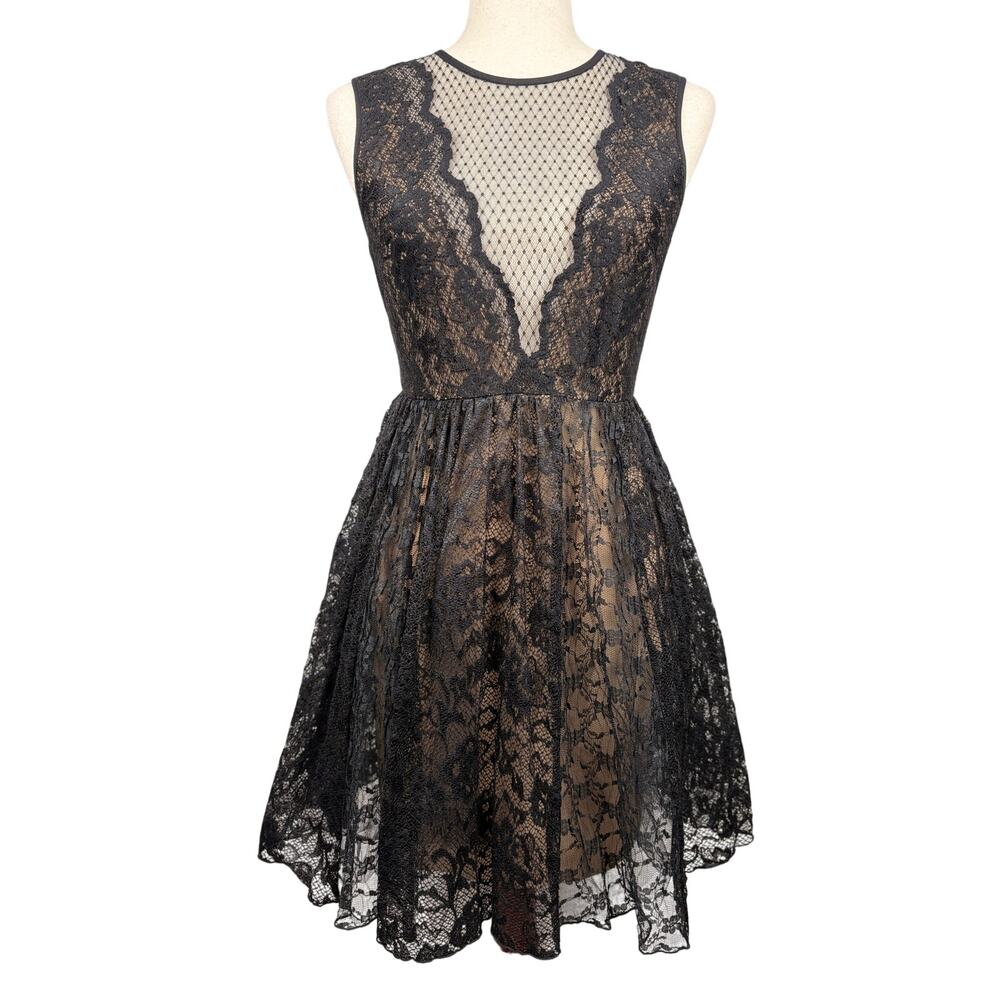 ABS Allen Schwartz Black Lace Illusion Fit & Flare Dress XS